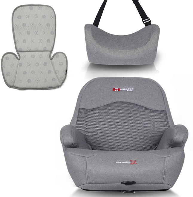 에어보스 주니어 부스터 카시트 + 헤드쿠션 + 쿨시트 세트, 모던 그레이