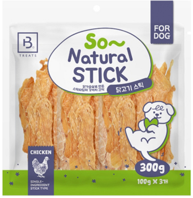 브리더랩 강아지 쏘내추럴 바삭한 스틱 간식, 닭고기, 300g, 1개
