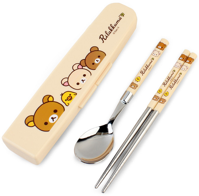 리락쿠마 뉴 슬림 아동수저세트, 아이보리, 숟가락 + 젓가락 + 케이스, 1개