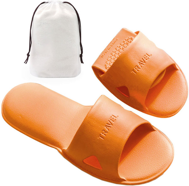 하늬통상 접이식 여행용 슬리퍼 + 파우치, 오렌지, 1개