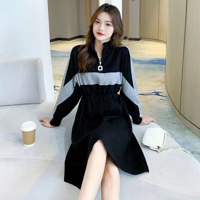 엘쏘 하프 터플넥 반집업 스트링 원피스 빅사이즈 포함