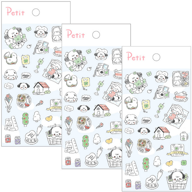 쁘띠팬시 클로버 피크닉 스티커 PD927, 혼합색상, 3개