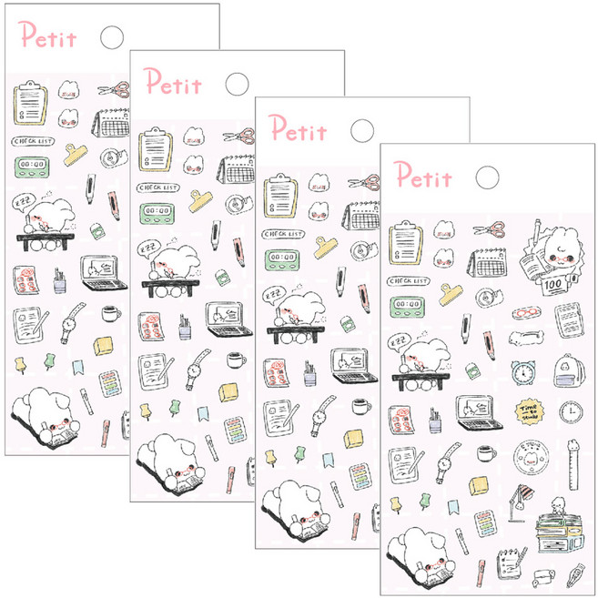 쁘띠팬시 스터디 래빗 스티커 PD928, 혼합색상, 4개