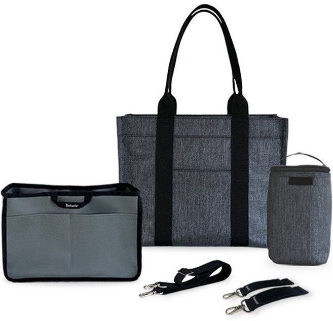 베베핏 토트 앨리 기저귀 가방 + 이너 +숄더 스트랩 + 보냉백 + 유모차고리 2p 세트, 헤링본 그레이