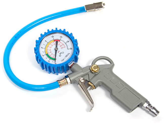 E.T.Shop 타이어 게이지 건타입 공기주입기 / 카플러포함 에어게이지 타이어 공기압 측정 주입체크 자동차 정비공구, 1개