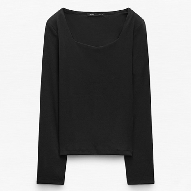 미쏘 여성용 하트넥 긴팔 티셔츠