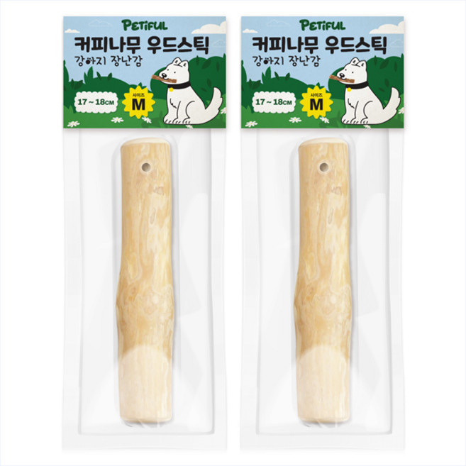 Petiful 咖啡木磨牙棒狗狗玩具 M, 2個, 木色