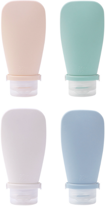 여행용 실리콘 튜브용기 90ml x 4종 세트, 피치, 그린, 화이트, 블루, 1세트