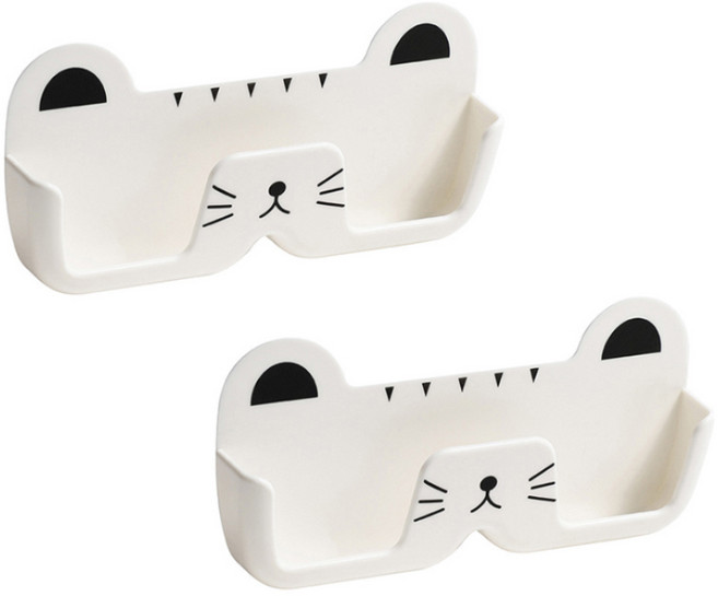 메이크마인 화장실 핸드폰 거치대 무타공 선반 접착식 안경 수납 다용도거치대, 캣화이트, 2개