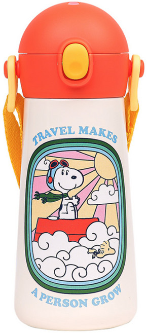 릴팡 유아용 더보틀 원터치 어깨끈 이중 스텐 물통, 스누피, 460ml, 1개