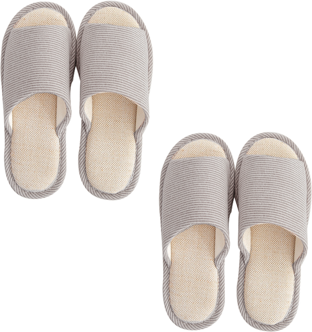 에버하우스 베이직 린넨 스트라이프 거실화, 브라운, 2개