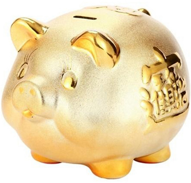Mandeul Havi 大型豬造型室內裝飾紙鈔存錢筒 02 中型, 純金色, 1個