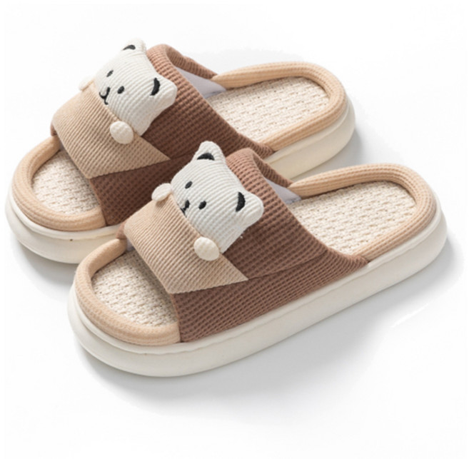 에버하우스 곰돌이 쿠션 미끄럼방지 거실화, 브라운, 1개