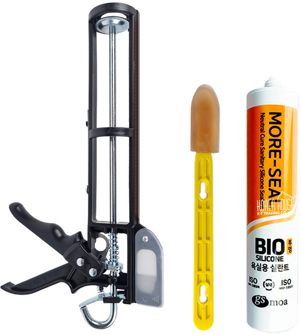 월드크린 나이프 실리콘건 + 고무헤라 + 실리콘 백색, 1세트