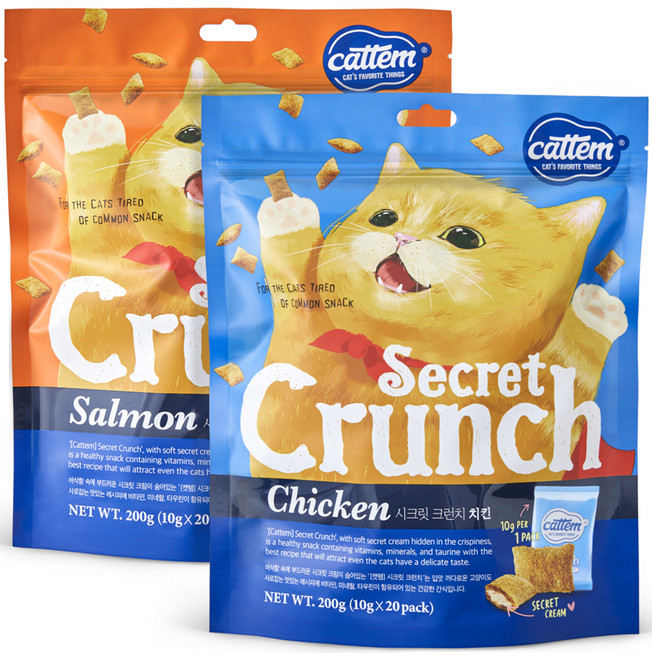 캣템 고양이 시크릿 크런치 간식 세트, 연어 + 치킨, 400g, 1세트