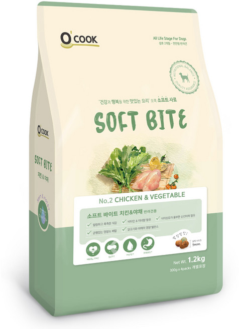 OCOOK 전연령 강아지 바이트 소프트사료, 닭+야채, 1.2kg, 1개