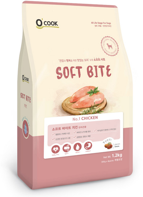 OCOOK 전연령 강아지 바이트 소프트사료, 닭, 1.2kg, 1개