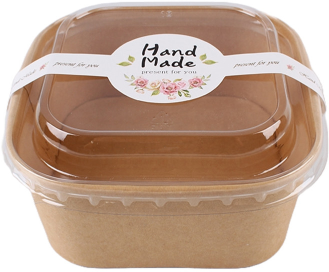 피크닉앤패키지 크라프트 정사각 용기 650ml + 원형 띠스티커 세트, 30세트