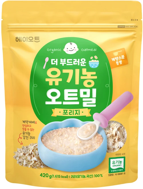 헤이오트 더 부드러운 유기농 포리지 오트밀 + 계량스푼 세트, 420g, 1개 - 쿠팡
