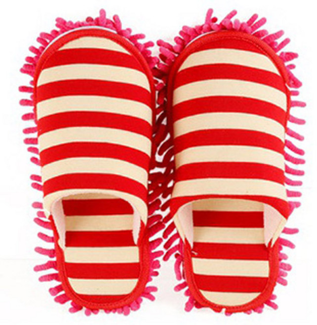 민스리빙 여성용 극세사 청소슬리퍼 스트라이프 28cm, 1세트, 크림레드