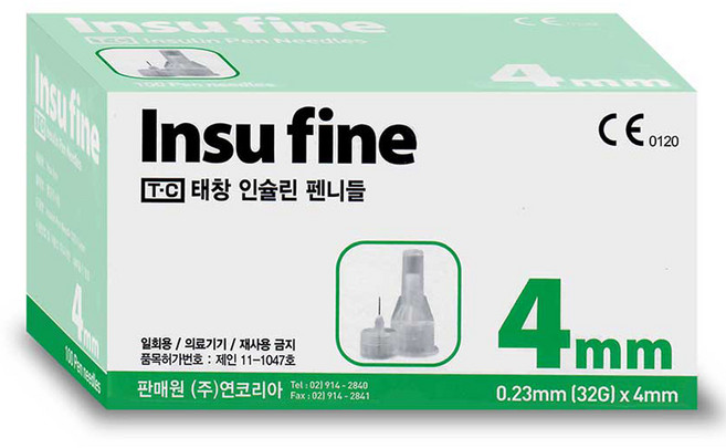 태창 인슈파인 인슐린 펜니들 4mm 32G, 1개, 100개입