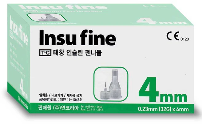 태창 인슈파인 인슐린 펜니들 4mm 32G, 1개, 100개입 - 쿠팡