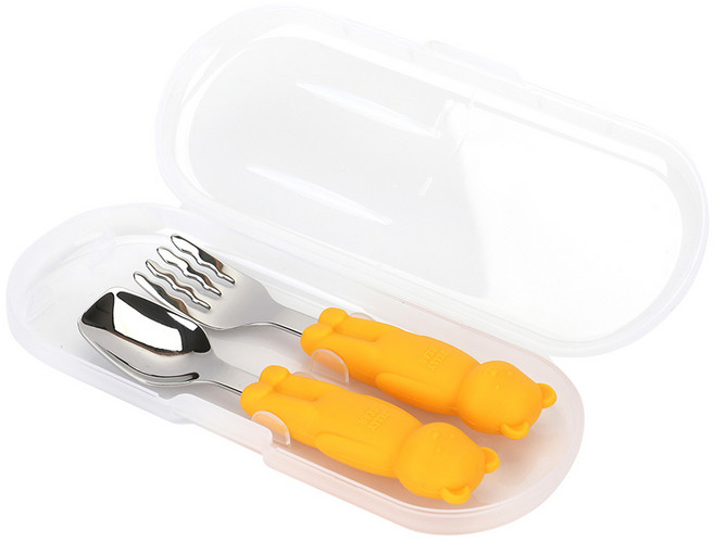 데일리라이크 젤리 베어 실리콘 스푼 포크 세트, 02 망고, 1세트, 스푼 + 포크