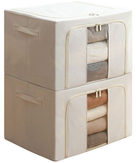 솔브리빙 접이식 옷정리 대용량 리빙박스, 베이지, 100L, 2개