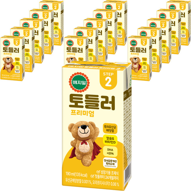 베지밀 프리미엄 토들러2 아기두유, 190ml, 16개