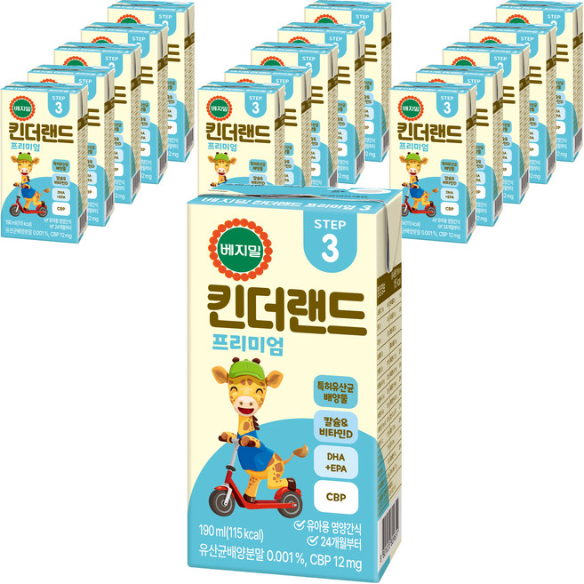 베지밀 유아용 뉴 킨더랜드 프리미엄3 미드 두유, 190ml, 16개