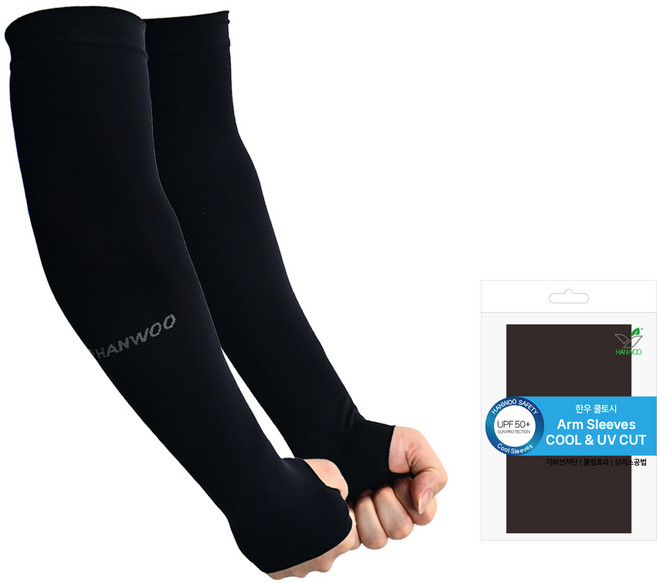 한우 쿨토시 손등형 산업 안전 작업용 무봉제 좌우, 블랙, 1세트