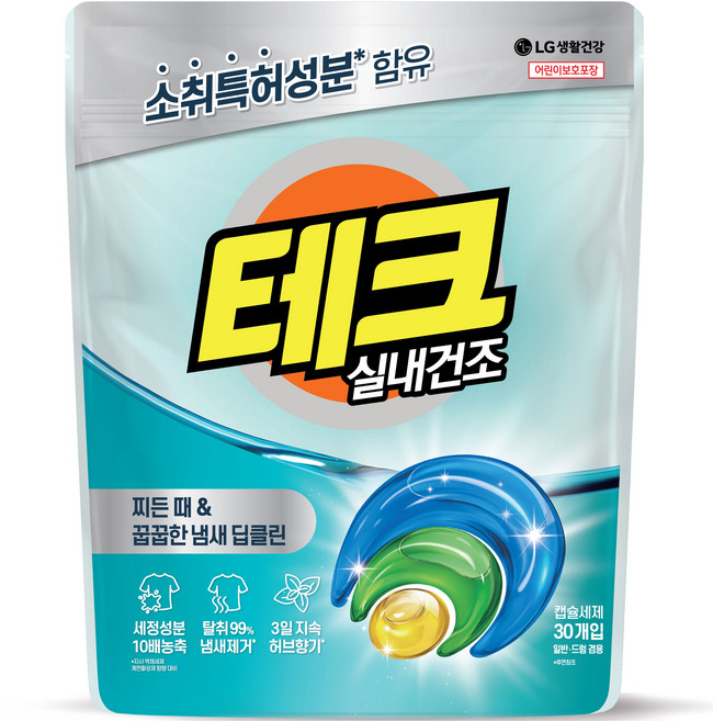 테크 실내건조 캡슐세제, 30개입, 상세 설명 참조, 1개