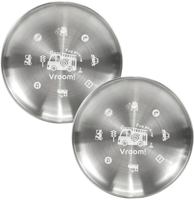 유아용 부릉부릉 스텐 원형접시 170mm, 실버, 2개