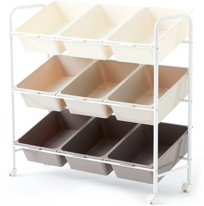 한샘 이동식 트롤리 3단 정리함, 화이트(프레임), 아이보리(박스), 베이지(박스), 브라운(박스), 1개