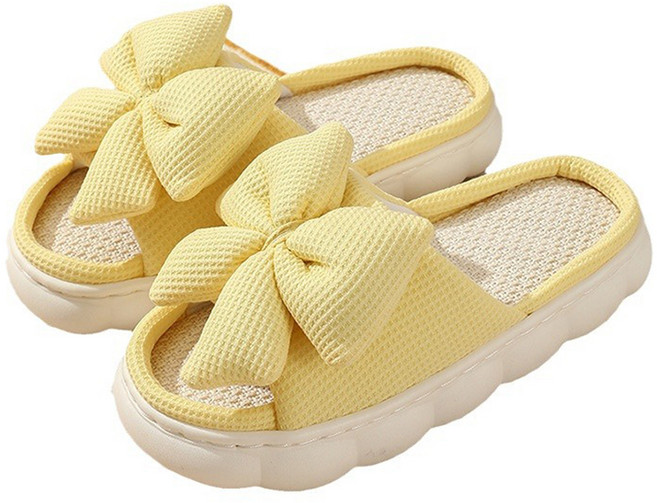 에버하우스 왕리본 두꺼운 쿠션 거실화, 옐로, 1개