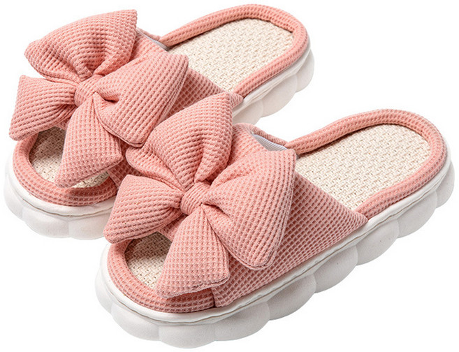 에버하우스 왕리본 두꺼운 쿠션 거실화, 핑크, 1개