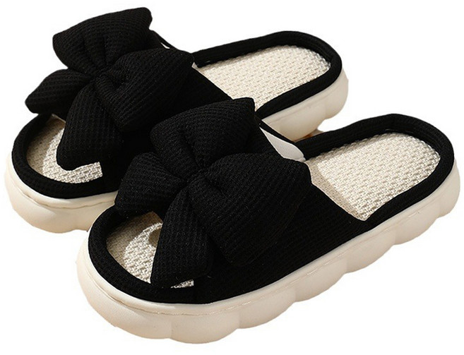 에버하우스 왕리본 두꺼운 쿠션 거실화, 블랙, 1개