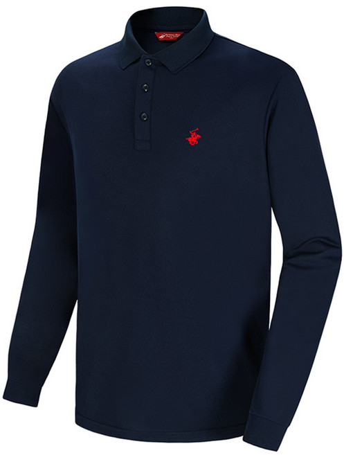 BEVERLY HILLS POLO CLUB 比佛利保羅 男女通用 涼感 透氣 Cool Ever 小標誌 長袖Polo衫 CPW0T11, 海軍藍