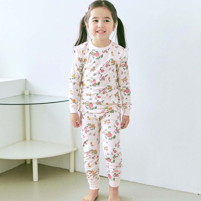 Maykids 幼童青少年女童 Farm Farm 花朵 30支羅紋棉家居服套裝