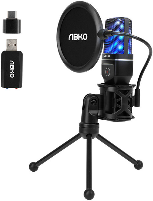 앱코 무선 ANC RGB LED 콘덴서 스트리밍 마이크, MP3400, 블랙