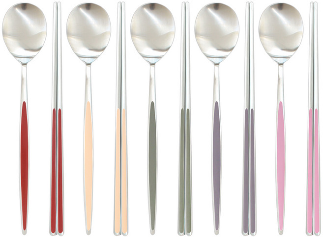 보겐 타원 세라믹 스테인리스 수저 5종 세트, 숟가락 5종 + 젓가락 5종, 크림, 핑크, 브라운, 그린, 그레이, 1세트
