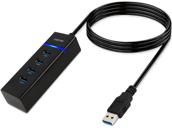 유니콘 4포트 무전원 USB3.1 허브 케이블 1.8m LH-4000A, 블랙, 1개