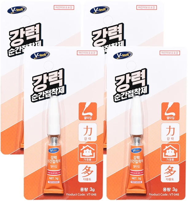 Vtech 강력 순간 접착제 젤타입 3g, 4개 - 쿠팡