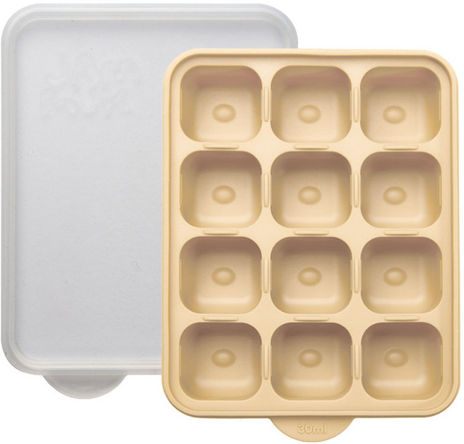 Jam Muk 韓國製造 矽膠多功能方塊副食品儲存容器 12格, 1個, 米色