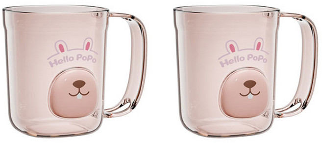 곰돌이 수염 욕실 양치컵 FREE, 핑크, 2개