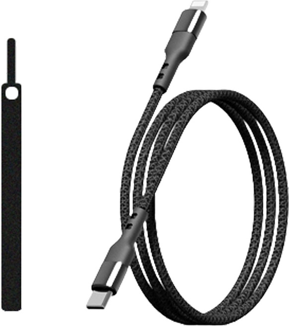 호네츠 C타입-애플8핀 아이폰 60와트 PD고속충전 패브릭 케이블, 블랙, 1개, 2m