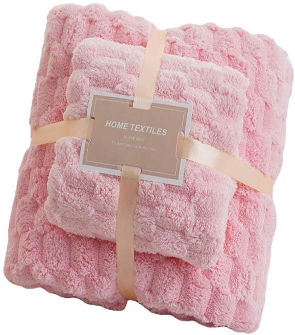 라이프업 클라우드 체크 프리미엄 타월 중형 + 타월 대형 세트, 핑크, 1세트