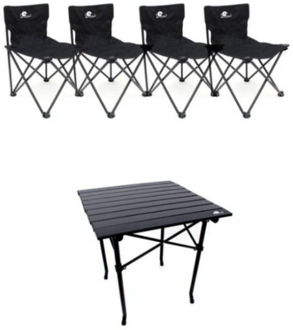 싸파 캠핑 테이블 + 의자 4p 세트 4인용, 블랙