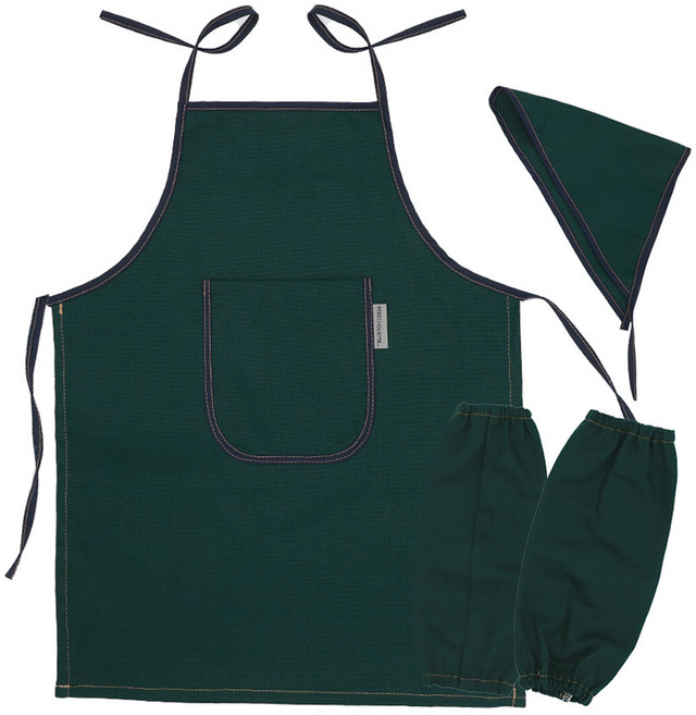 베베슈에뜨 아동용 단색 캔버스 면 앞치마 + 두건 + 토시 2p 세트