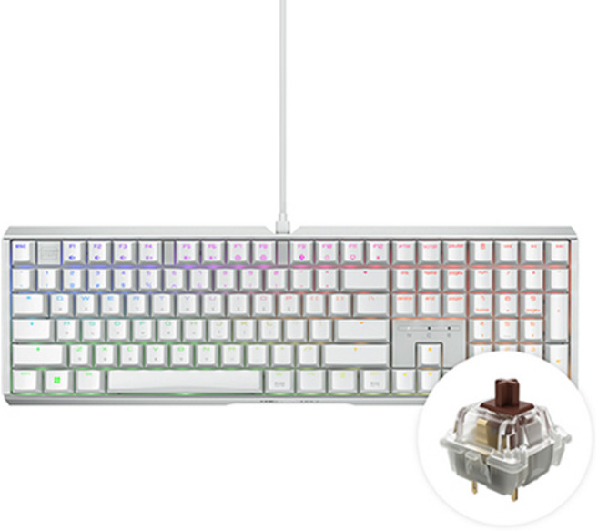 CHERRY 키보드 MX 3.1 RGB MX2A 축 게이밍 기계식 키보드, 화이트, G80-3890HIAKR-0, 갈축